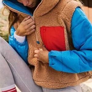 Free People Movement Scenic Route Crop Pullover - Orange, Blue, Tan Sherpa